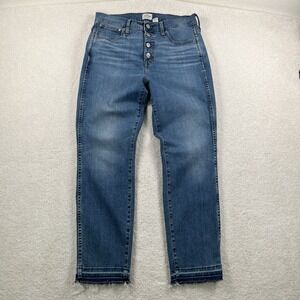 J Crew Vintage Straight Jeans Sz 28 Button Fly Raw Hem Grunge Retro Boho Preppy